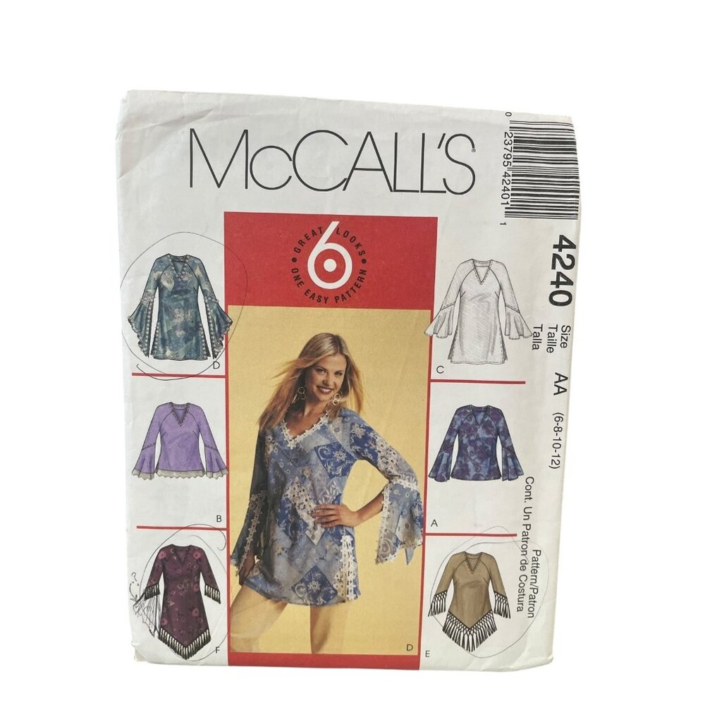 McCALL'S 4240‎ Misses Miss Petite Tops Tunics Size 6-12 Vintage